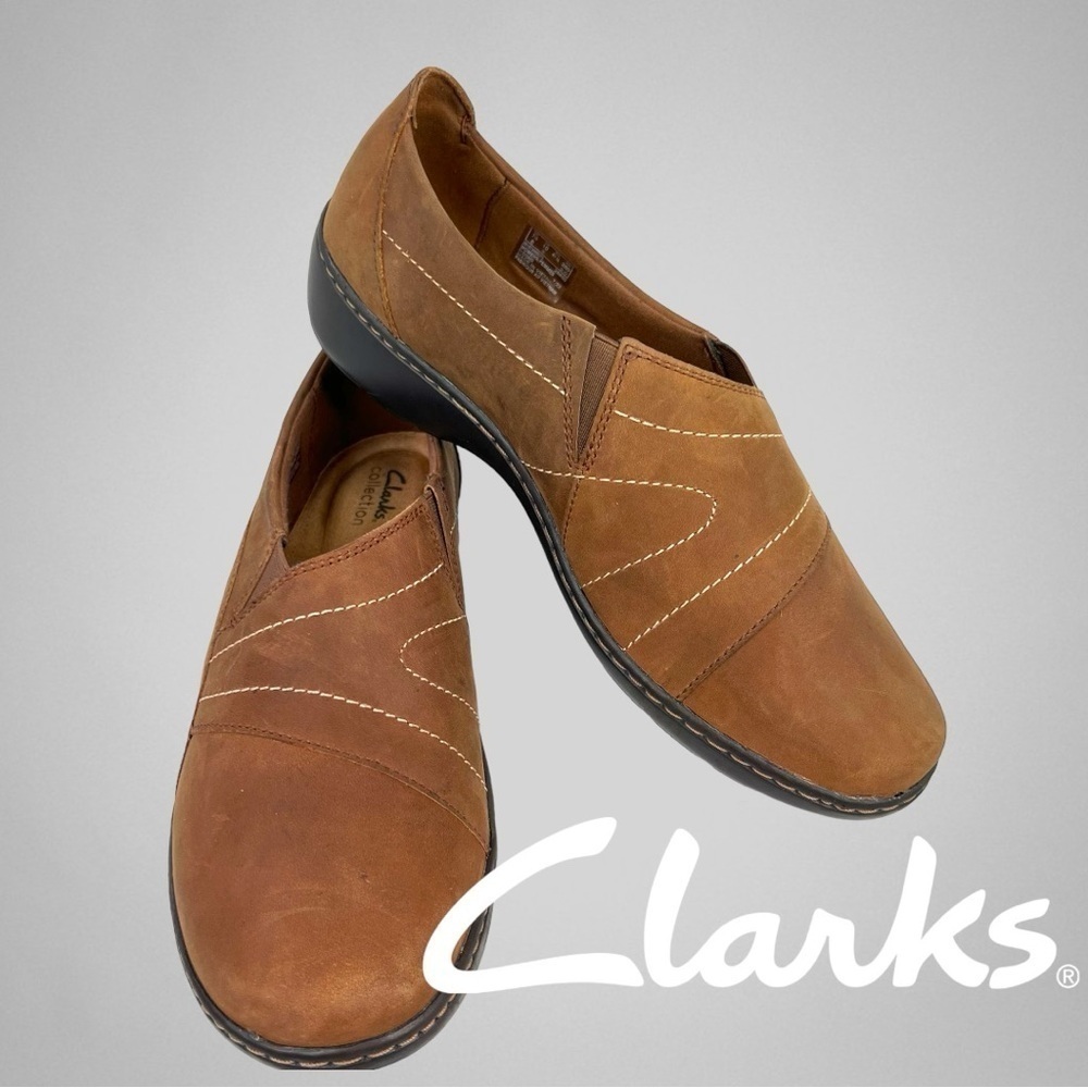 CLARKS Cora Edge Dark Tan Loafers - Picture 2 of 12